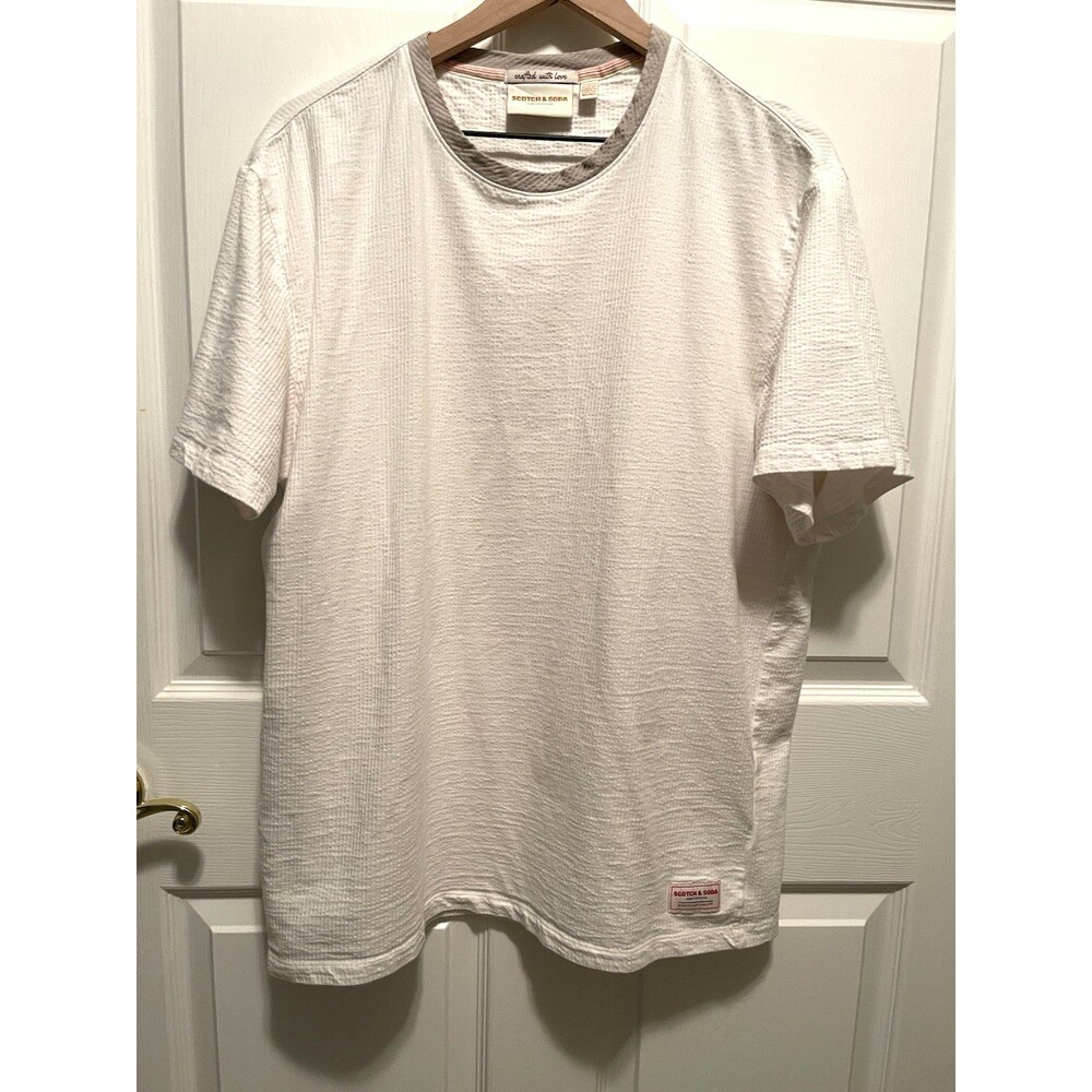 Scotch & Soda Amsterdam Textured T-Shirt SS 1857651 Cream Logo Mens XL